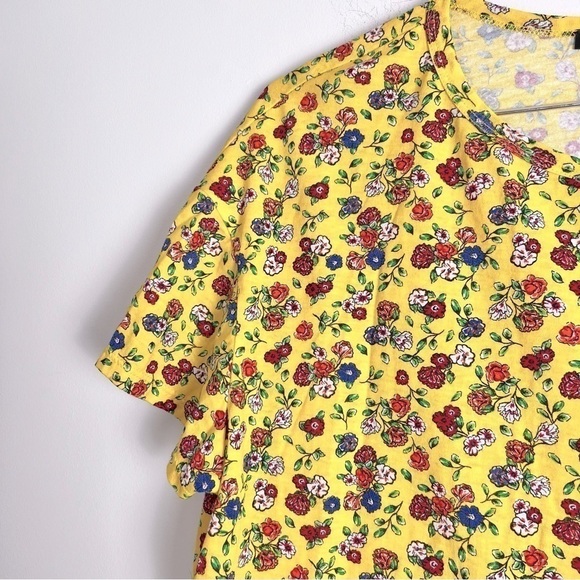 ZARA Yellow Bright Colorful Floral Boxy Cotton Short Sleeve Tee Top L - Picture 4 of 7